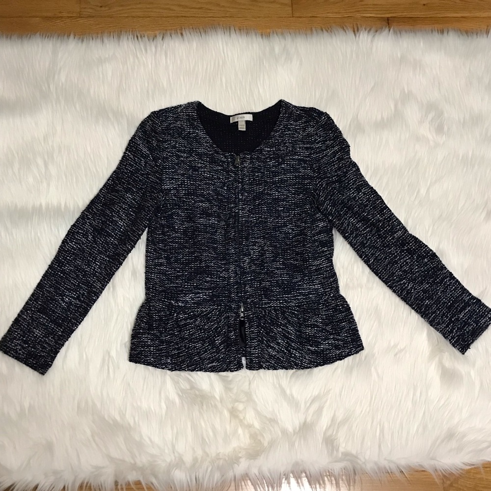 J.Crew Small Navy Tweed Peplum Zip Up